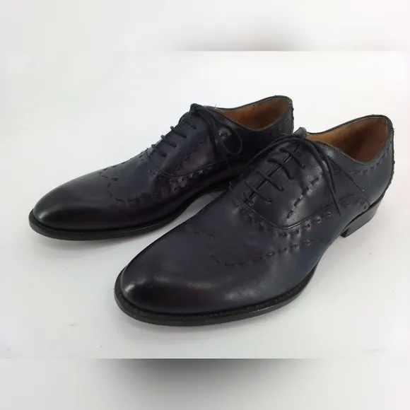 Paul Fredrick DARK NAVY Leather Dress Shoes Mens Sz 10 M Oxford BUCKSTITCH